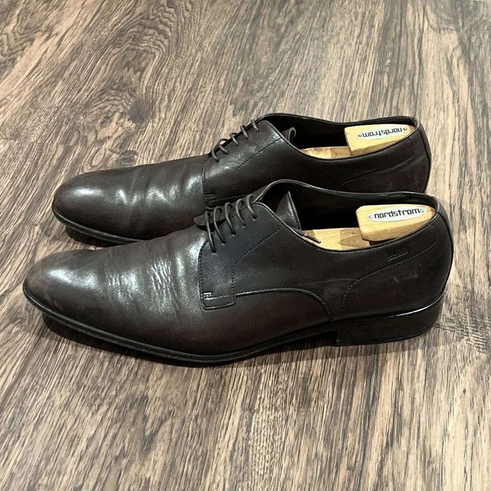HUGO BOSS Brown Leather Oxford Dress Shoes Men's Size 11 Made In Italy
